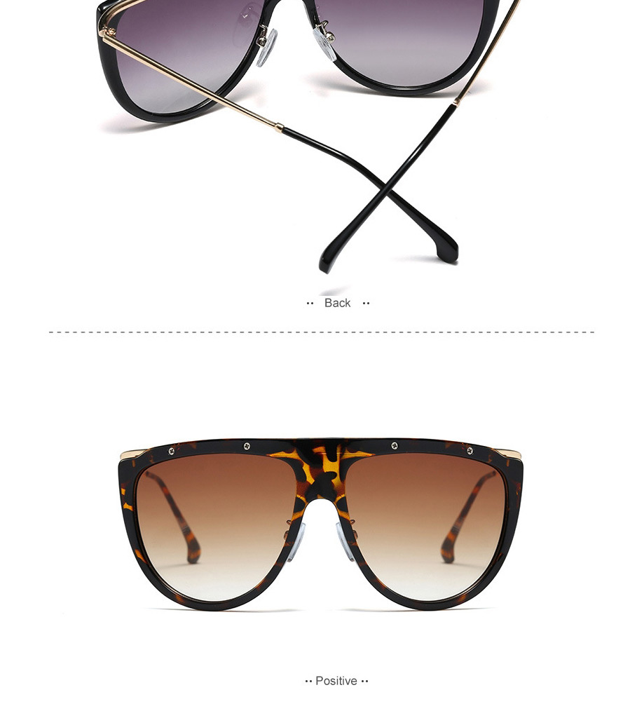 Fashion C13 Leopard Print/gradient Tea Large Frame One-piece Metal Sunglasses,Women Sunglasses