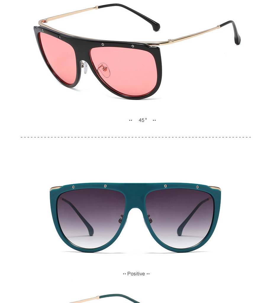 Fashion C4 Bright Black/gradient Gray Large Frame One-piece Metal Sunglasses,Women Sunglasses