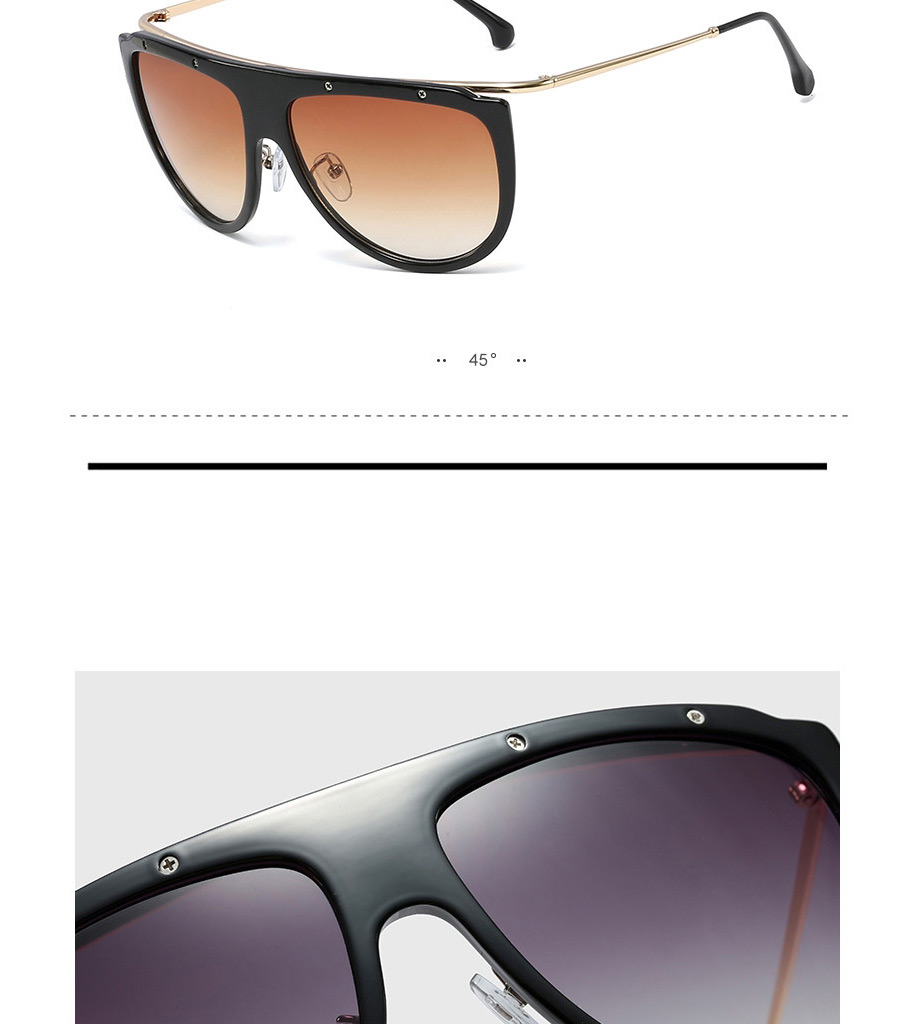 Fashion C5 Bright Black/gradient Tea Large Frame One-piece Metal Sunglasses,Women Sunglasses