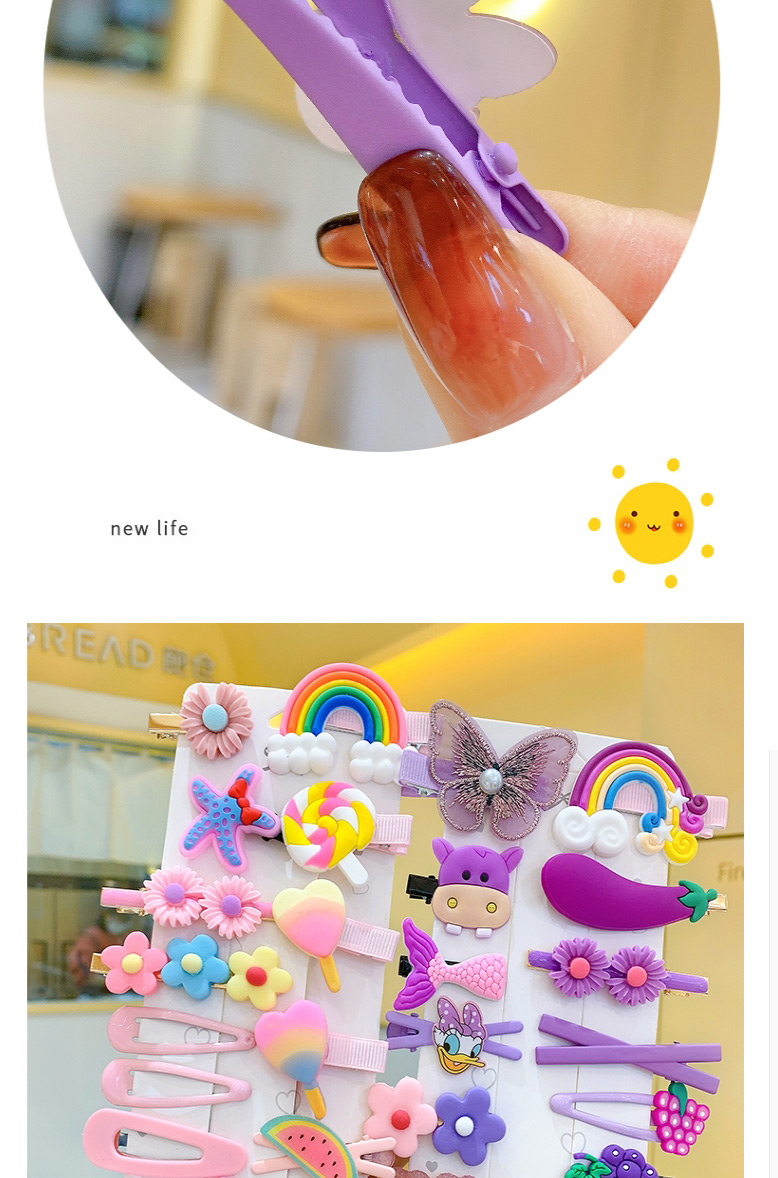 Fashion Sour Lemon 14-piece Set Children Cartoon Rainbow Hairpin,Kids Accessories
