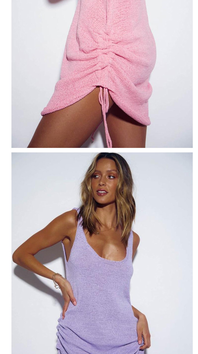 Fashion Pink Knitted Sunscreen Vest With Halter,Sunscreen Shirts