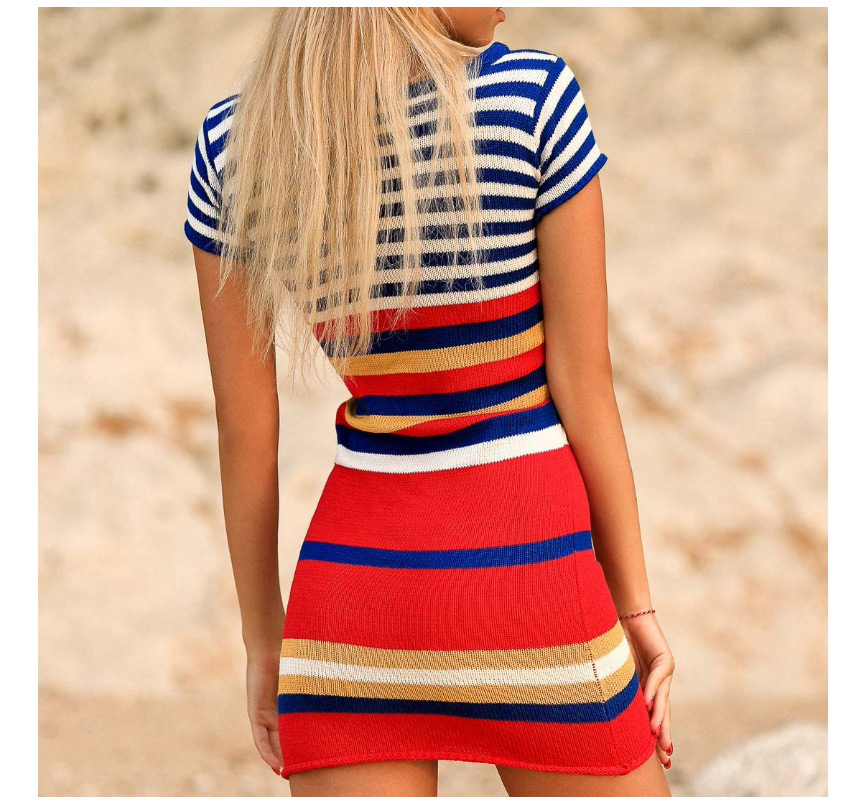 Fashion Red And Blue Bars Black And White Striped Knitted Sun Protection Clothing,Sunscreen Shirts
