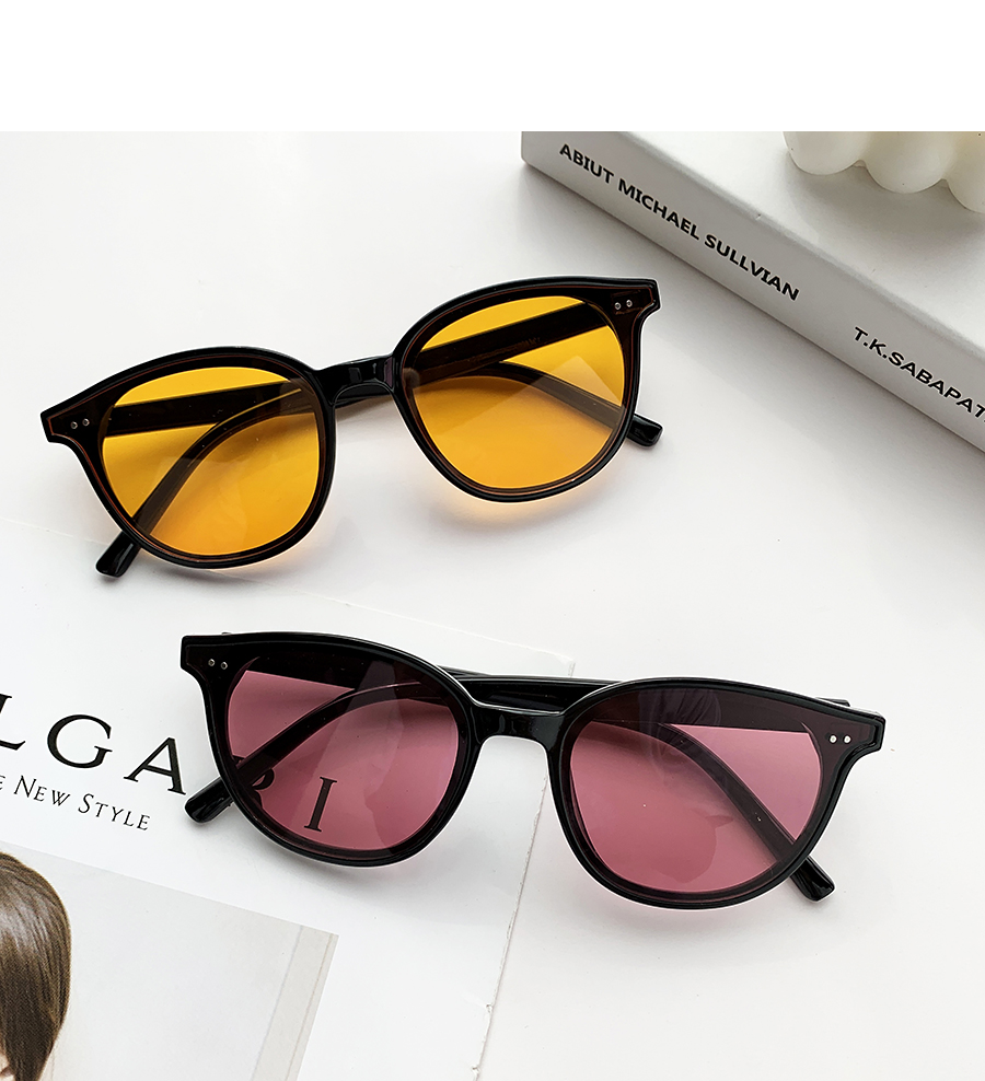 Fashion Black Frame Red Lens Resin Round Sunglasses,Women Sunglasses