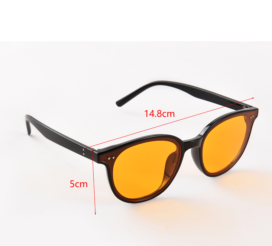 Fashion Black Frame Yellow Lens Resin Round Sunglasses,Women Sunglasses