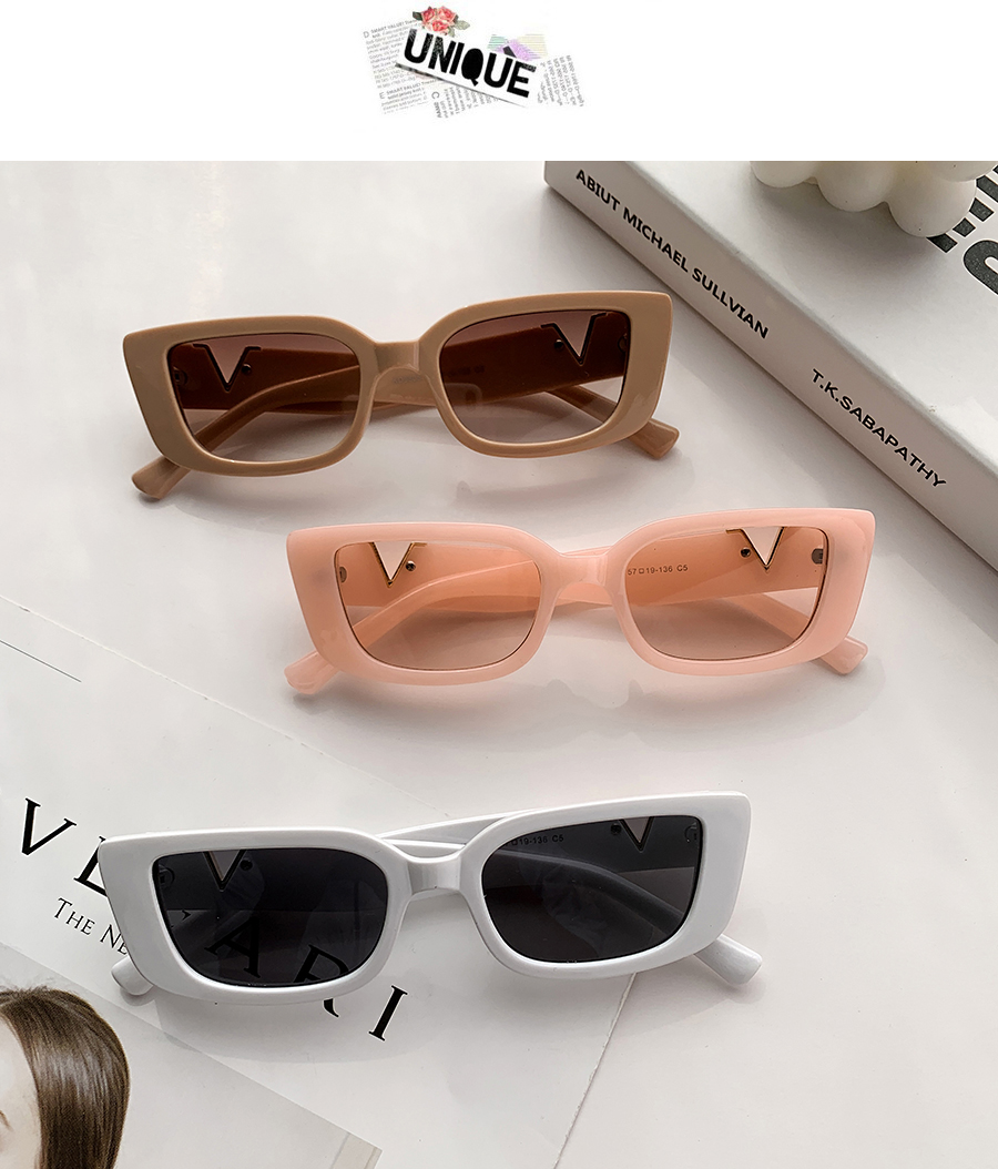 Fashion Khaki Resin Letter V Sunglasses,Women Sunglasses