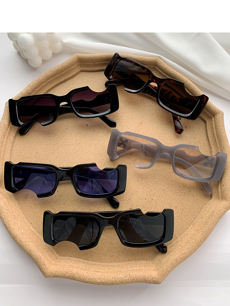 Fashion Black Frame Blue Lens Resin Notch Sunglasses,Women Sunglasses
