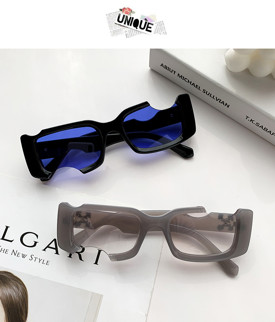 Fashion Black Frame Blue Lens Resin Notch Sunglasses,Women Sunglasses