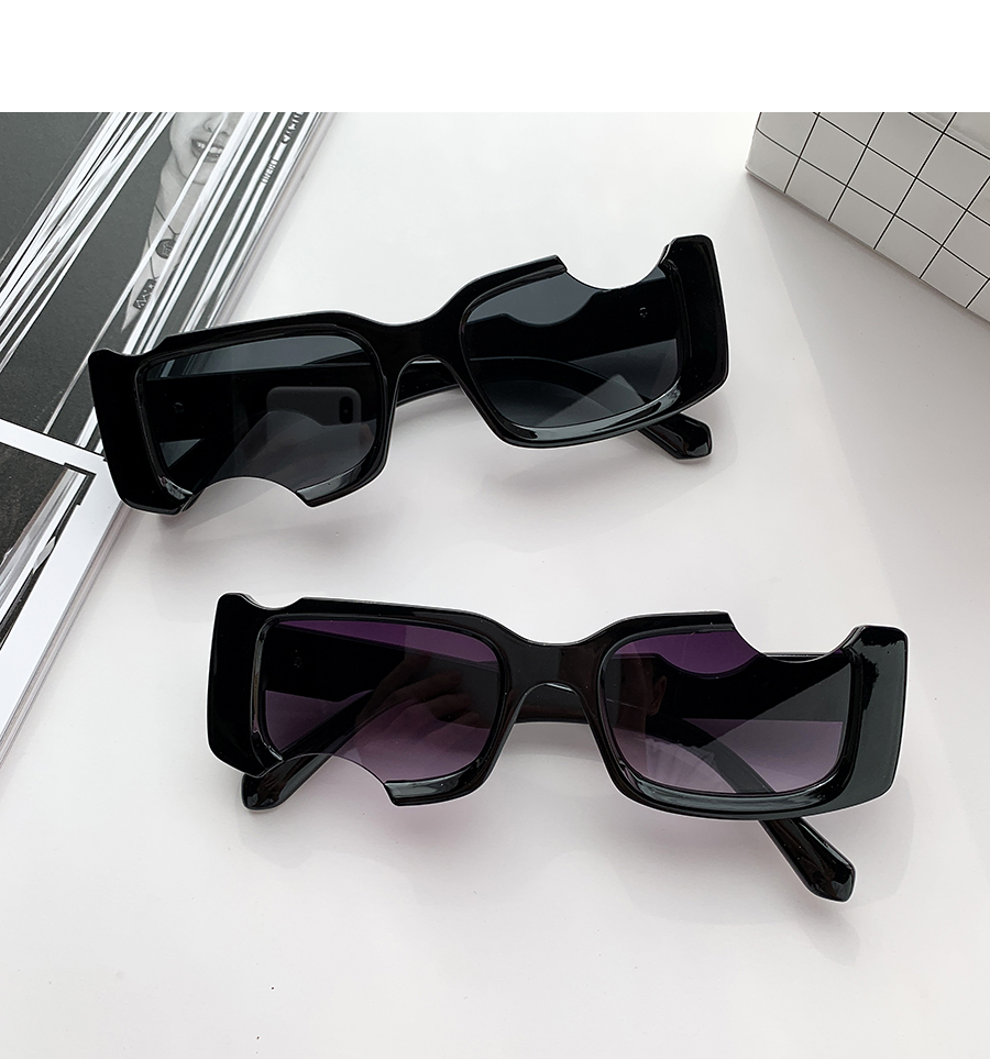 Fashion Black Frame Gray Lens Resin Notch Sunglasses,Women Sunglasses