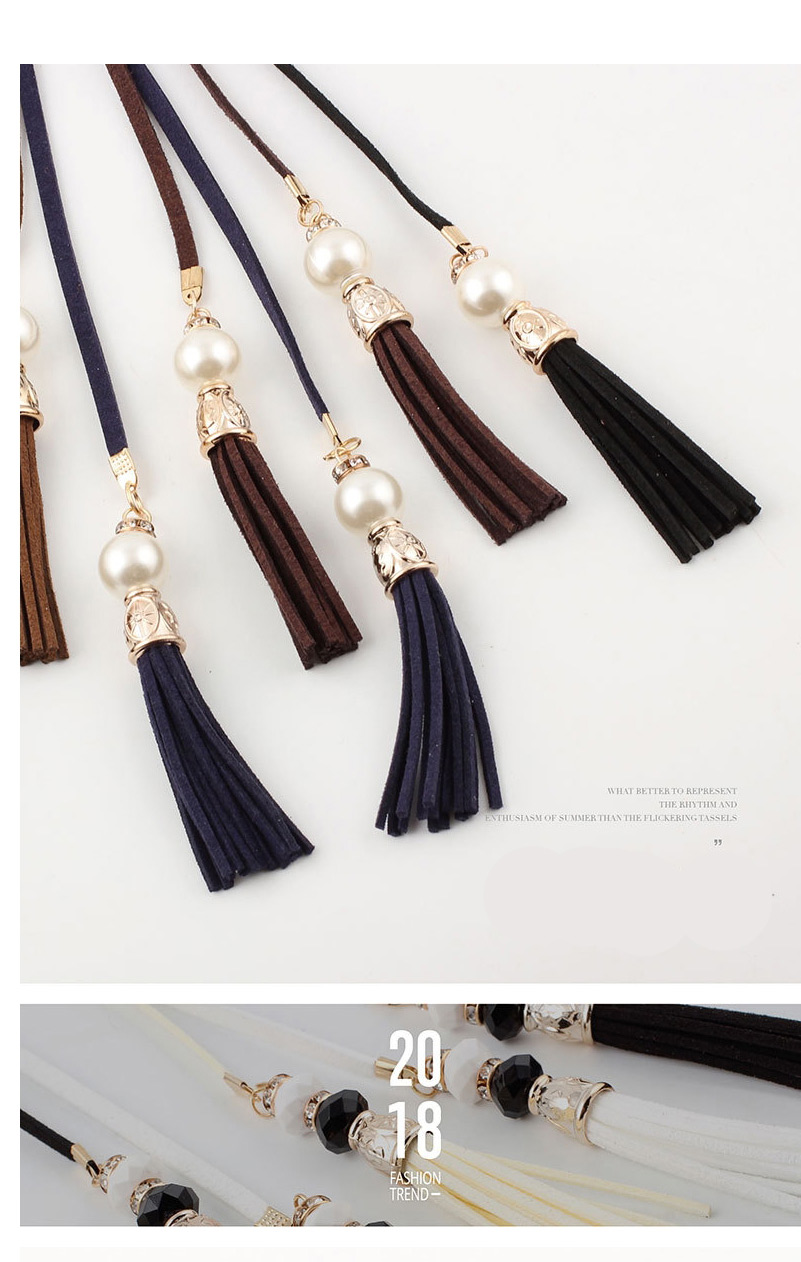 Fashion Navy + White Pearl Knotted Tassel Waist Rope,Thin belts