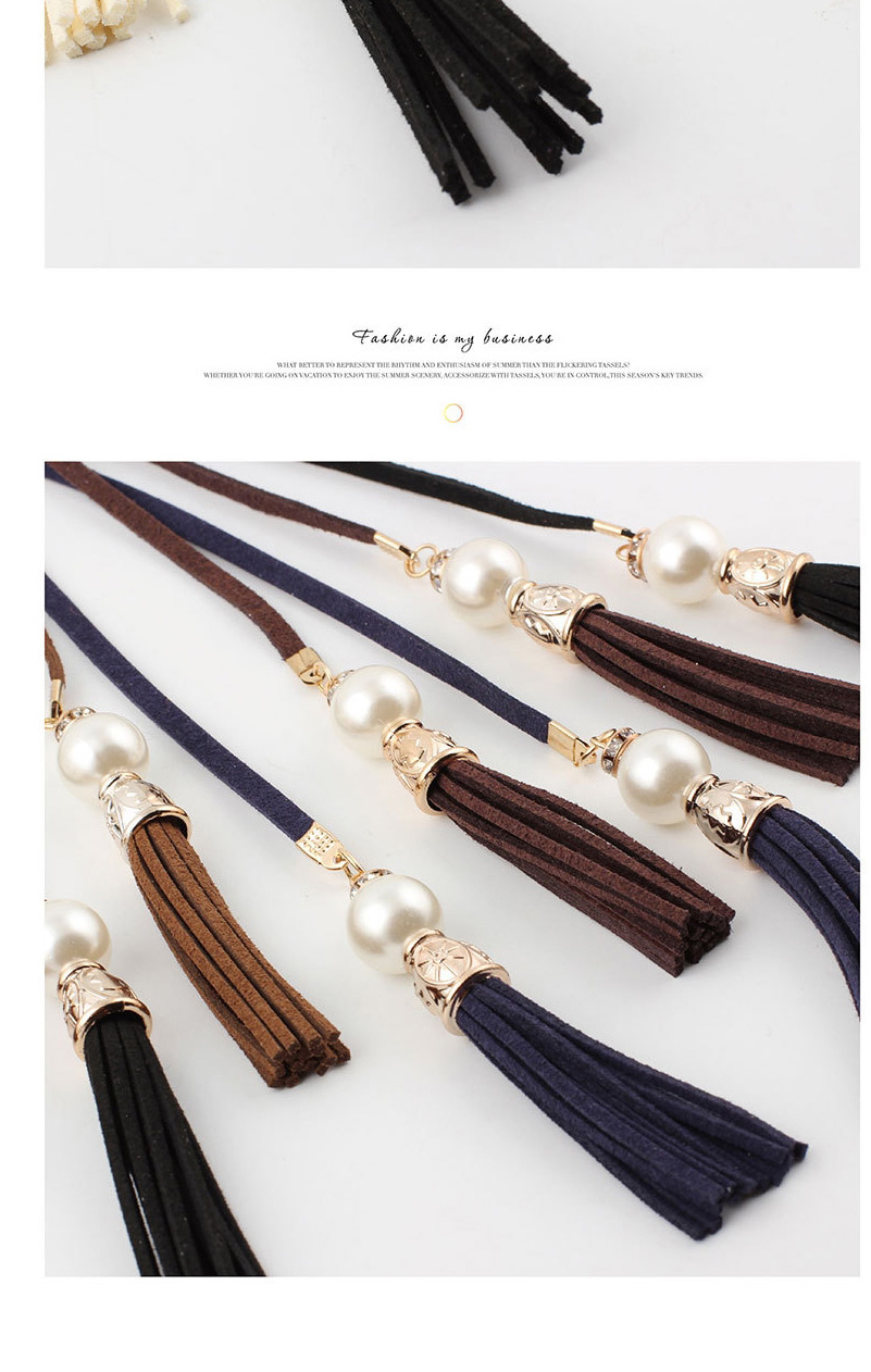 Fashion Beige + Black And White Gems Knotted Tassel Waist Rope,Thin belts