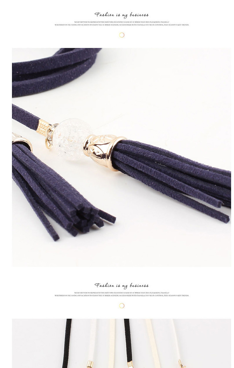 Fashion Navy + White Pearl Knotted Tassel Waist Rope,Thin belts