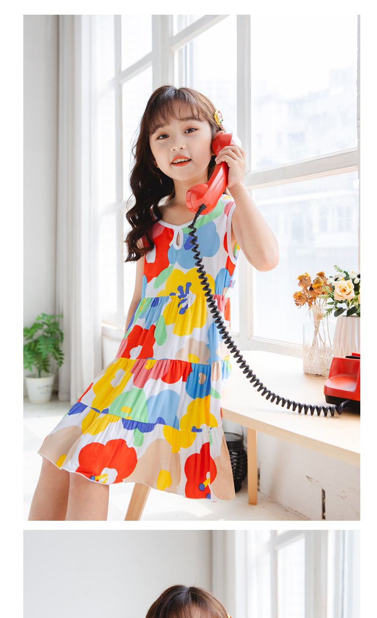 Fashion 5color Flowers On White Floral Print Sleeveless Dress,Long Dress