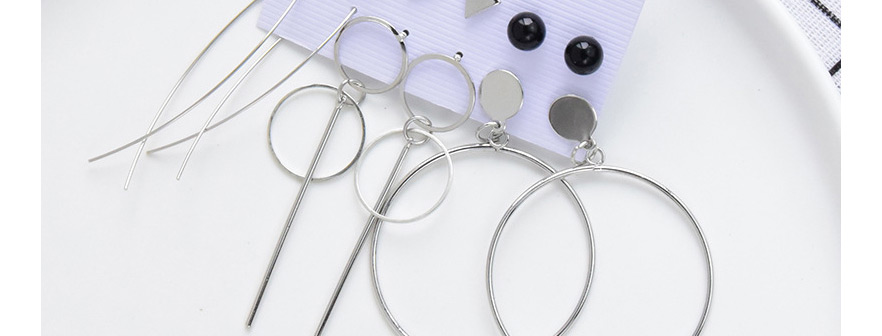 Fashion Silver Color Tassel Triangle Geometric Stud Earring Set,Jewelry Sets