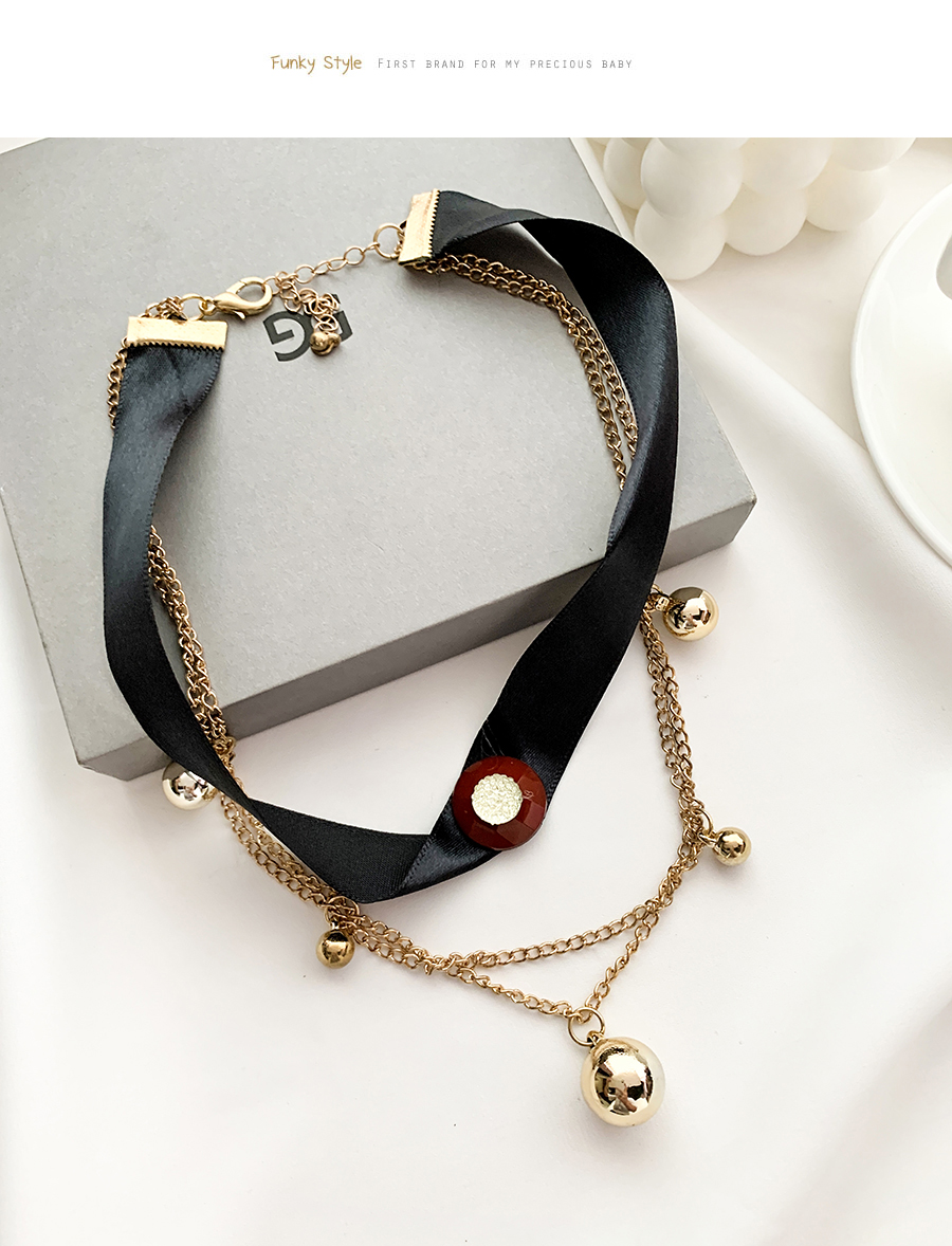 Fashion Gold Color Alloy Fabric Multilayer Round Bead Necklace,Multi Strand Necklaces
