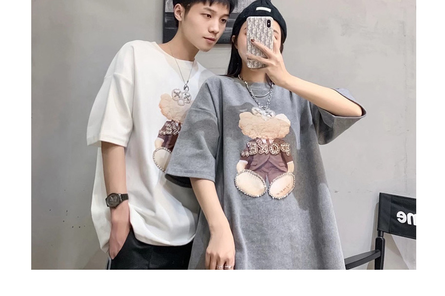 Fashion Light Coffee Solid Color Printed Short-sleeved T-shirt,Hair Crown