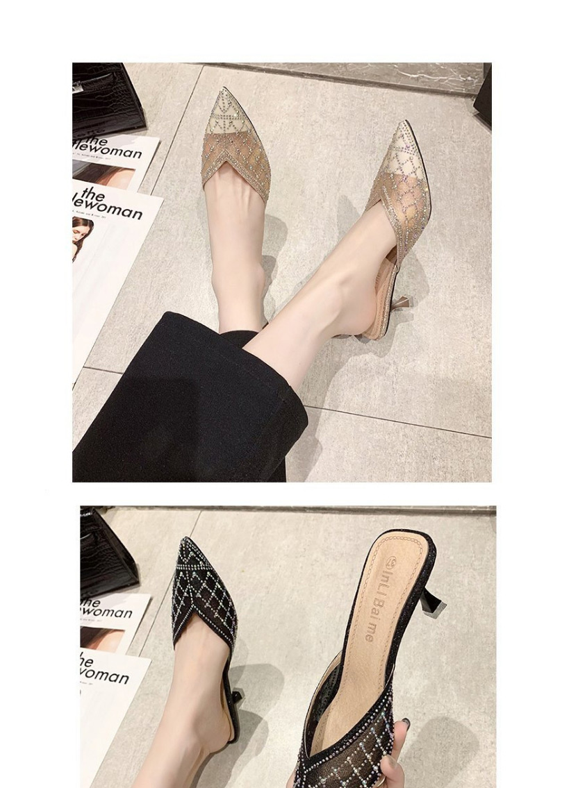 Fashion Gold Color Rhinestone Pointed Toe Baotou High-heel Sandals,Slippers