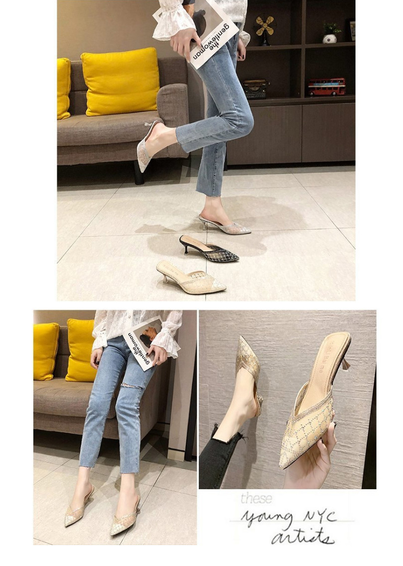 Fashion Gold Color Rhinestone Pointed Toe Baotou High-heel Sandals,Slippers