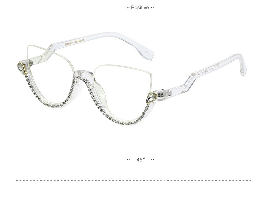 Fashion 1 White Diamond Half-frame Anti-blue Glasses,Fashion Glasses