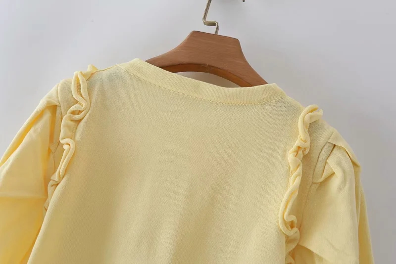Fashion Yellow Short-sleeved Top With Wood Ears,Tank Tops & Camis