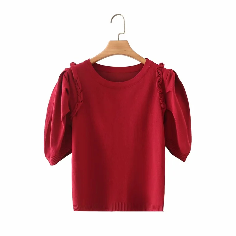 Fashion Red Short-sleeved Top With Wood Ears,Tank Tops & Camis