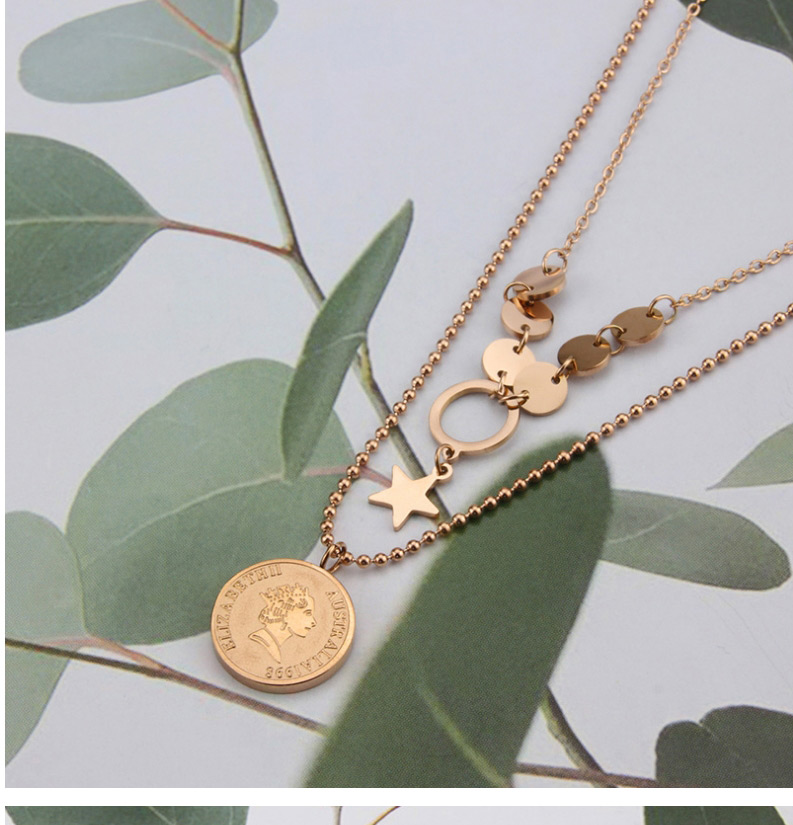 Fashion 4-titanium Steel Rose Gold Heart Titanium Steel Cross Round Tag Love Necklace,Necklaces
