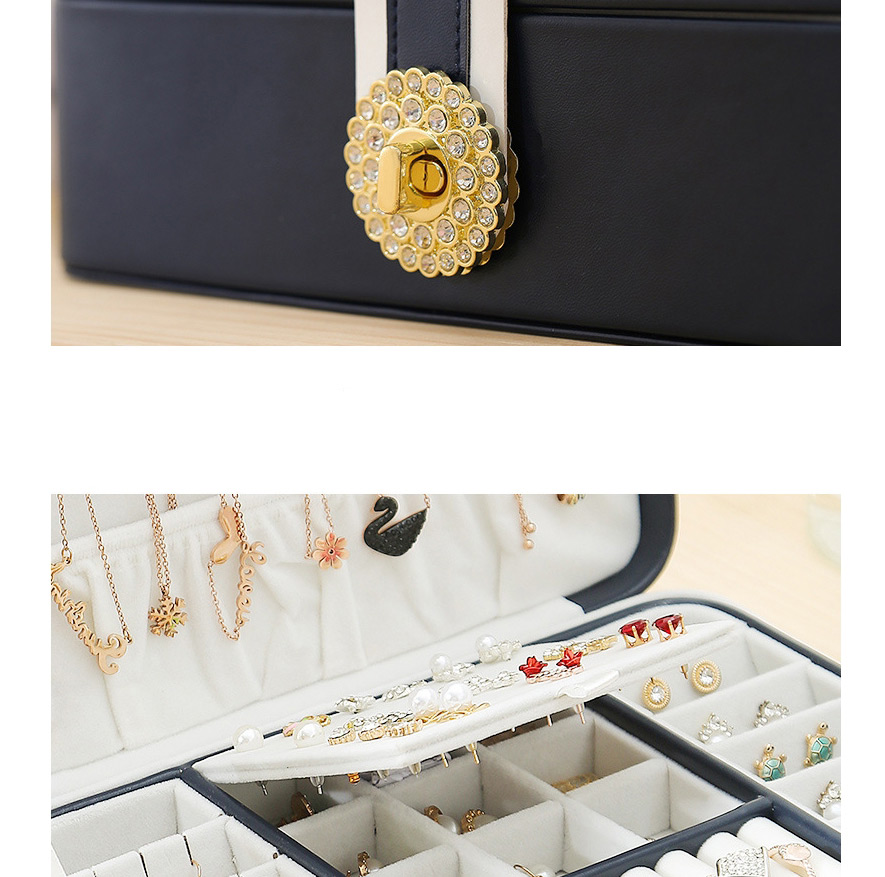Fashion Navy Blue Double-layer Pu Large-capacity Jewelry Storage Box,Jewelry Packaging & Displays