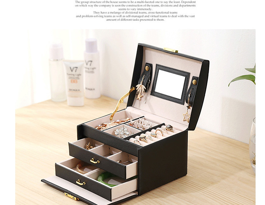 Fashion Black Three-layer Pu Leather Double Drawer Jewelry Box,Jewelry Packaging & Displays