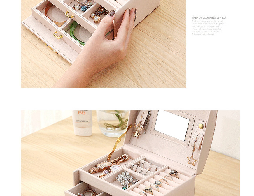 Fashion Cherry Blossom Powder Three-layer Pu Leather Double Drawer Jewelry Box,Jewelry Packaging & Displays
