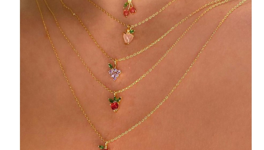 Fashion Strawberry Color Zirconium Cherry Peach Fruit Necklace,Necklaces