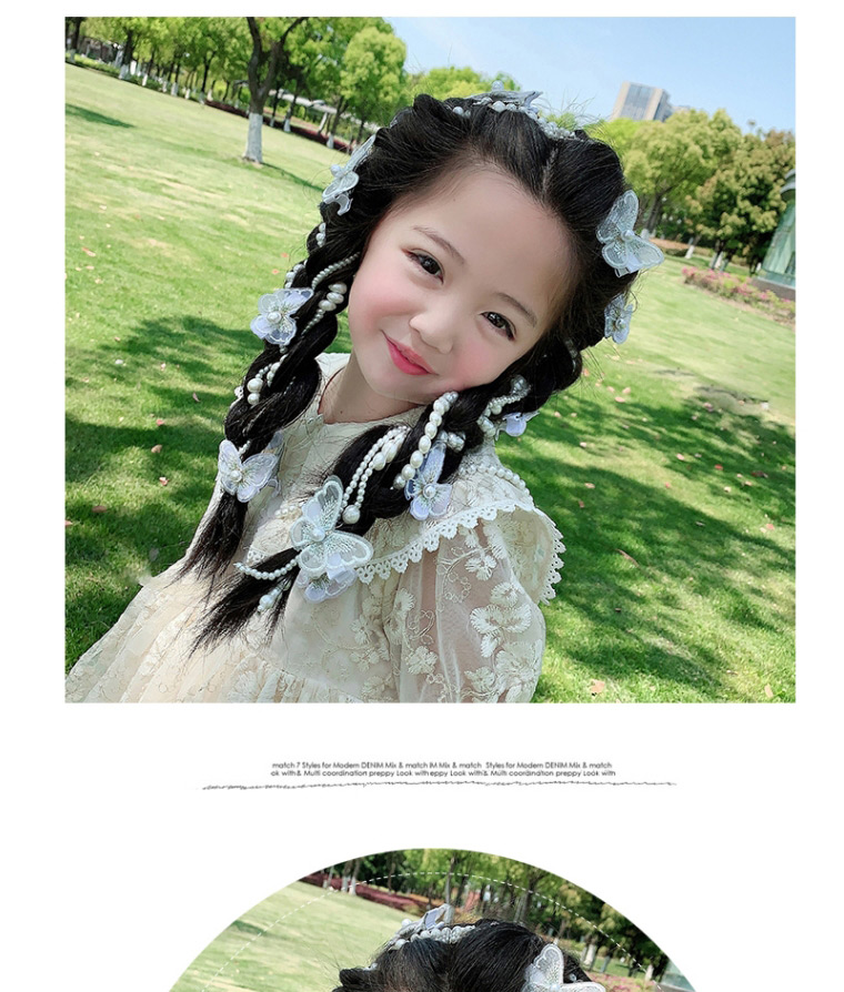 Fashion 6#wild Pearl+butterfly Hairpin Pearl Braided Hair Chain Butterfly Hairpin,Kids Accessories