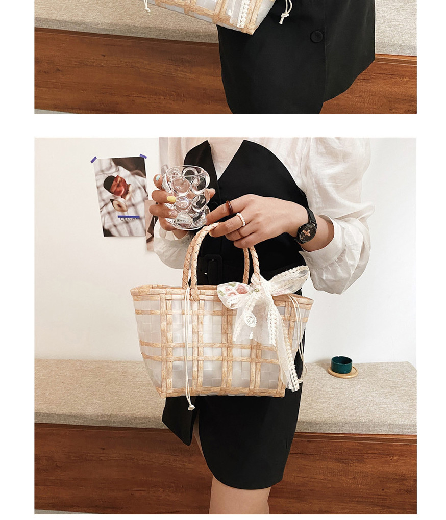 Fashion Light Beige Transparent Woven Check Bow Lace Handbag,Handbags