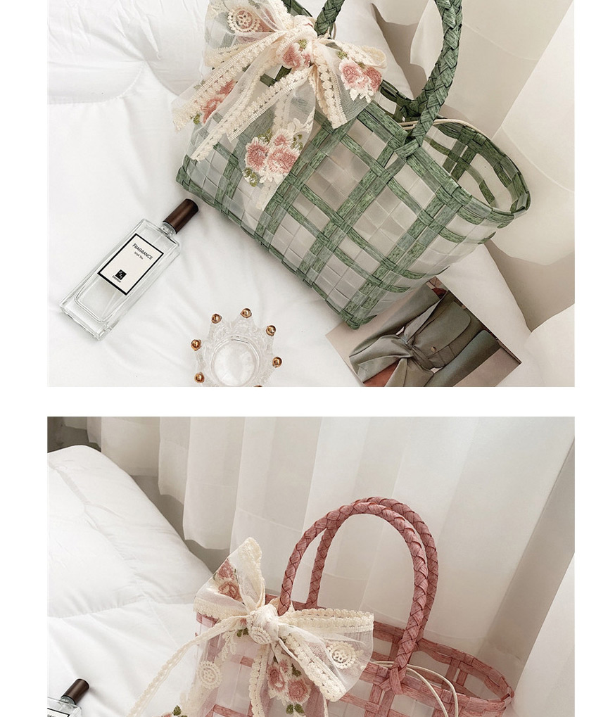 Fashion Green Transparent Woven Check Bow Lace Handbag,Handbags