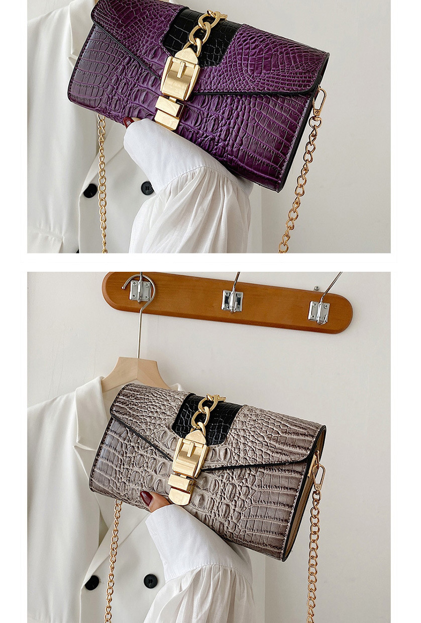 Fashion Purple Crocodile Pattern Chain Crossbody Bag,Shoulder bags