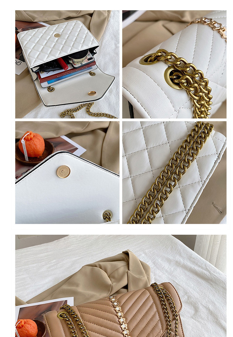 Fashion Khaki Trumpet Lingge Large Capacity Pu Shoulder Messenger Bag,Shoulder bags