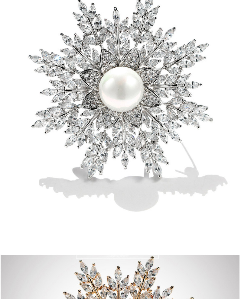 Fashion Silver Color Shell Beads Micro Zircon Snowflake Brooch,Fashion Brooches