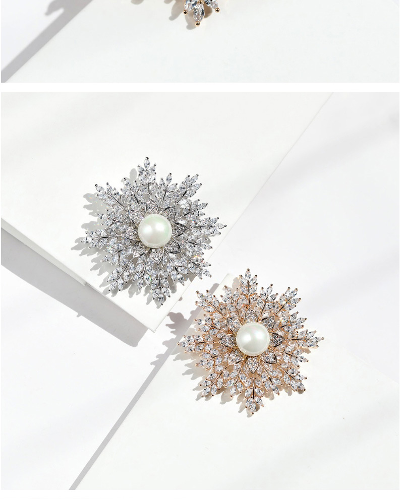 Fashion Silver Color Shell Beads Micro Zircon Snowflake Brooch,Fashion Brooches