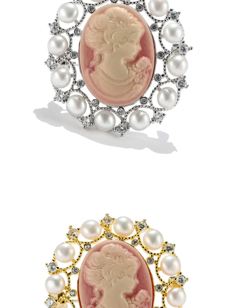 Fashion Silver Color And White Shell Beads Alloy Cameo Embossed Pearl Brooch,Korean Brooches
