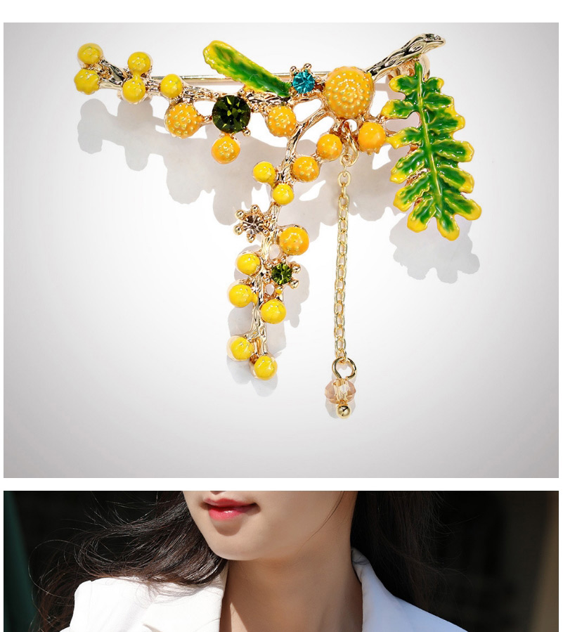 Fashion Yellow Painted Mimosa Branch Brooch,Fashion Brooches