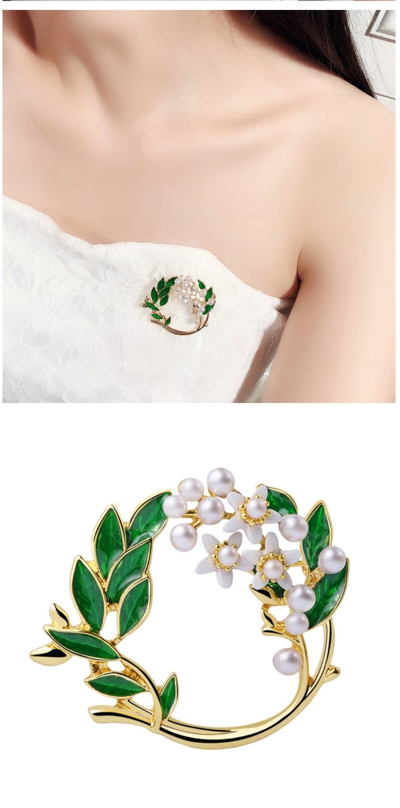 Fashion Gold Color Green 3# Belle Beads Contrasting Color Gardenia Brooch,Korean Brooches