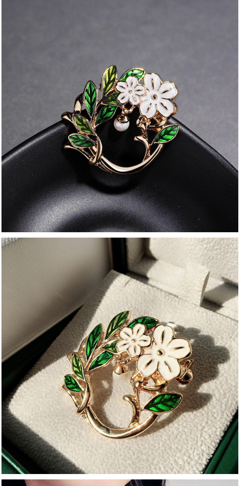 Fashion Gold Color Green 1# Belle Beads Contrasting Color Gardenia Brooch,Fashion Brooches