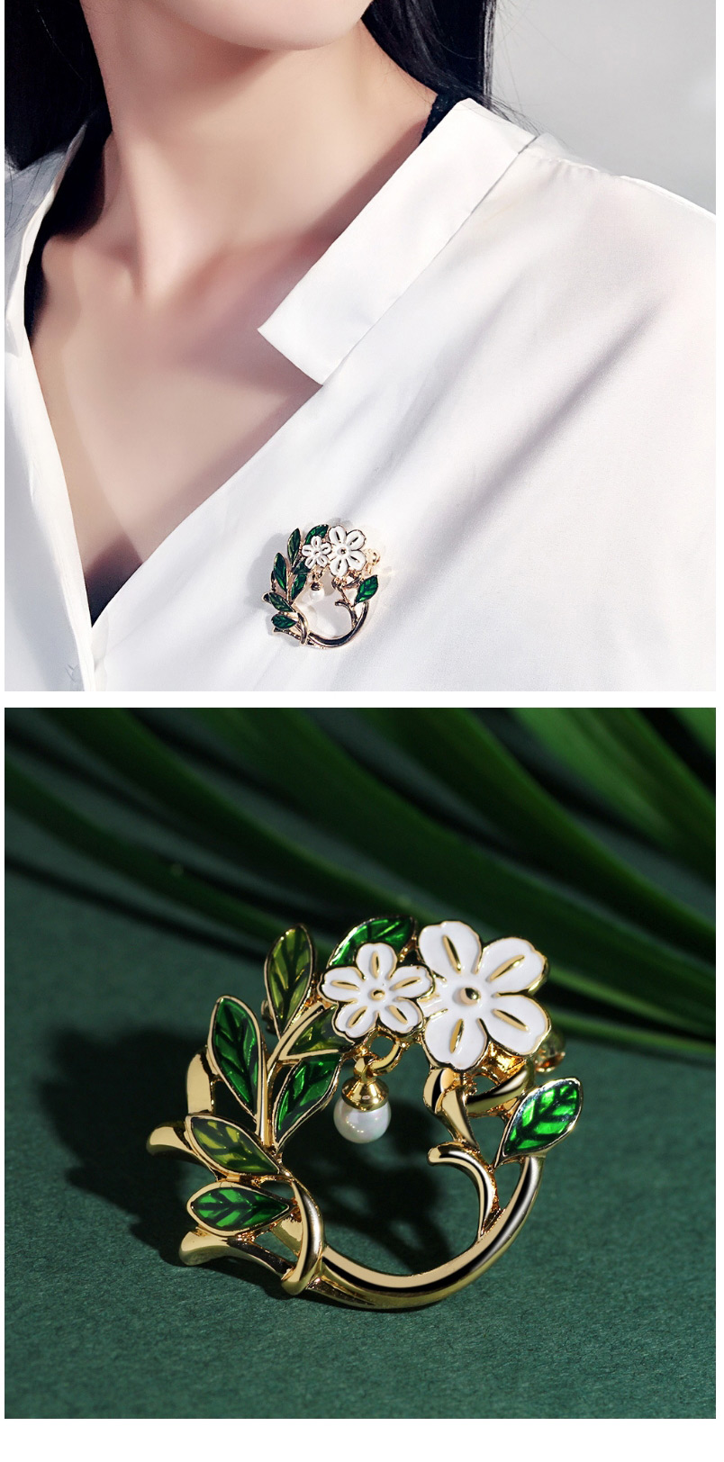 Fashion Gold Color Green 2# Belle Beads Contrasting Color Gardenia Brooch,Fashion Brooches
