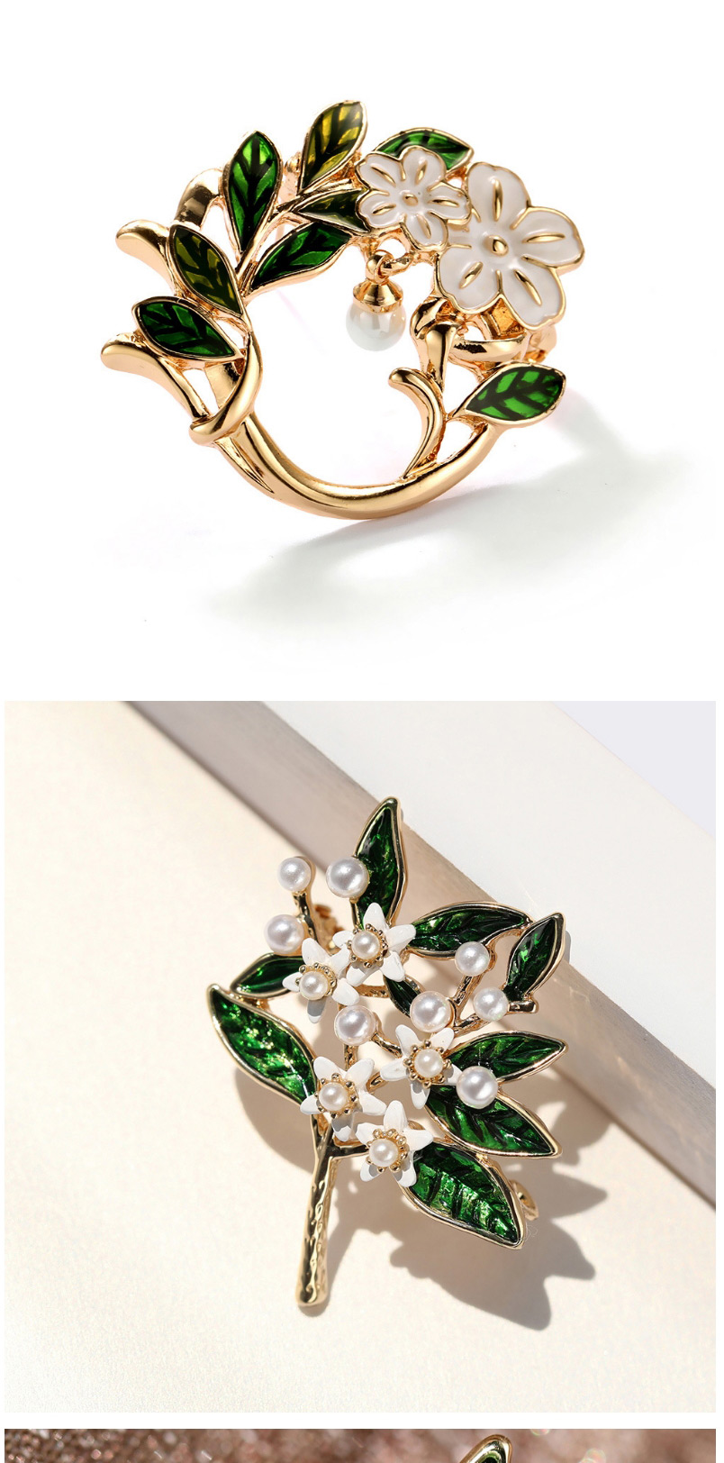 Fashion Gold Color Green 1# Belle Beads Contrasting Color Gardenia Brooch,Fashion Brooches
