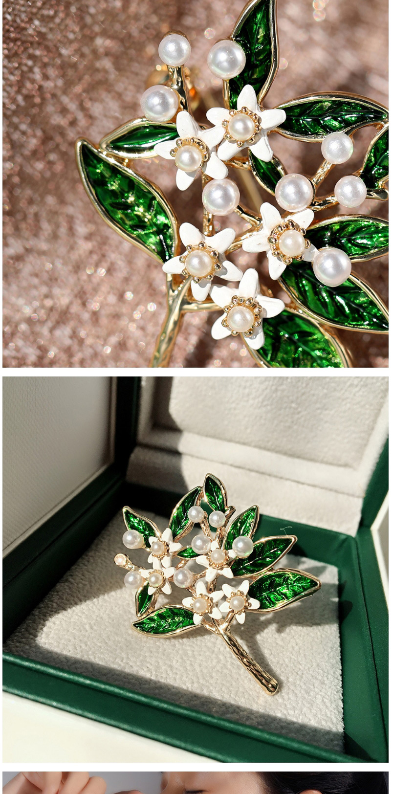 Fashion Gold Color Green 2# Belle Beads Contrasting Color Gardenia Brooch,Fashion Brooches