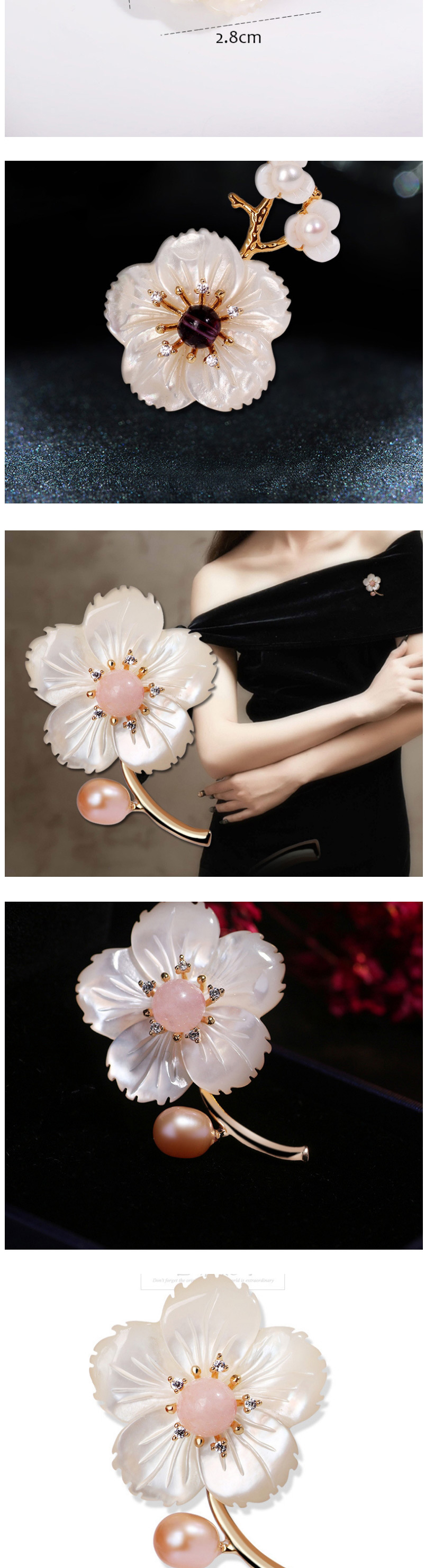 Fashion Gold Color White Natural Freshwater Pearl Flower Shell Green Chalcedony Brooch,Fashion Brooches
