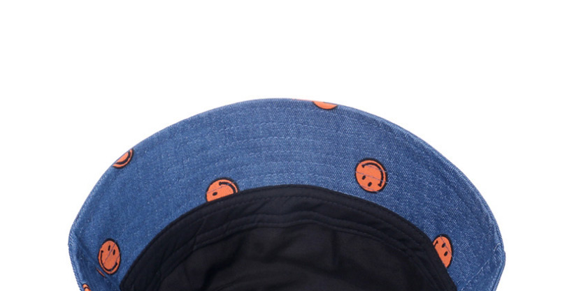 Fashion Orange Sunscreen Smiley Embroidered Denim Fisherman Hat,Sun Hats