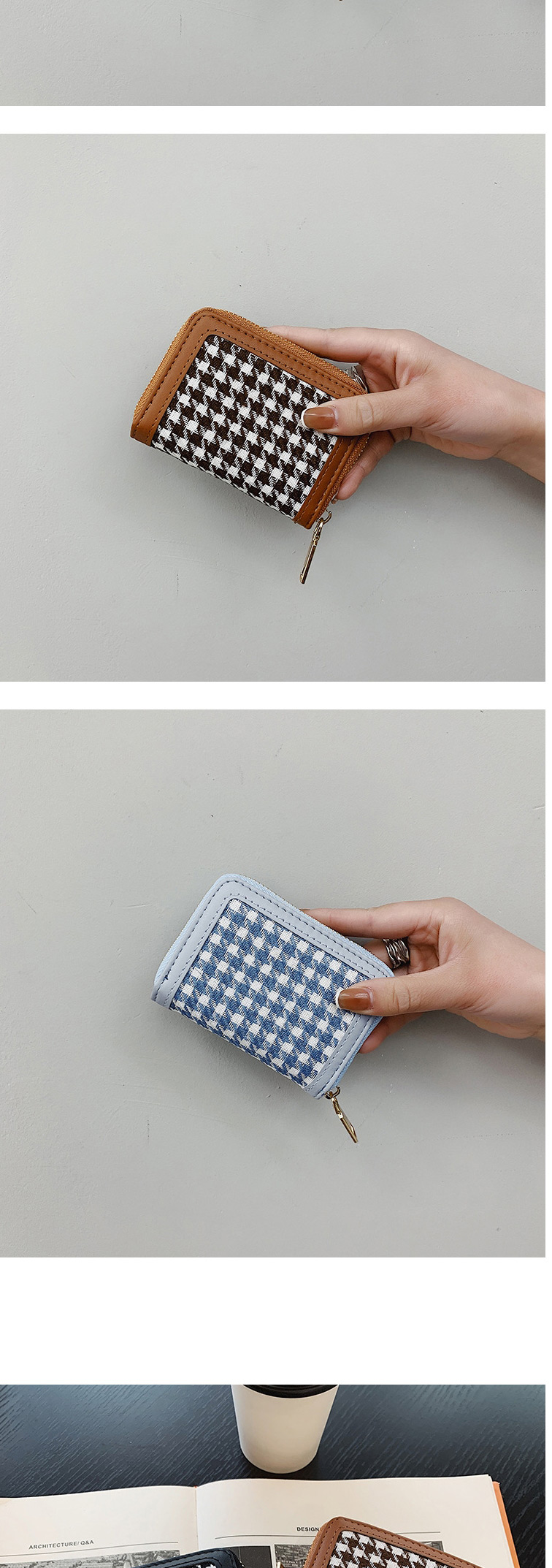 Fashion Blue Short Houndstooth Folding Coin Purse,Wallet
