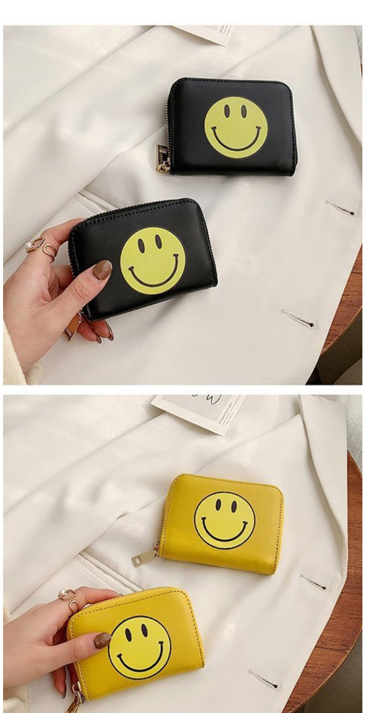 Fashion Black Card Holder Zipper Short Smiley Wallet,Wallet