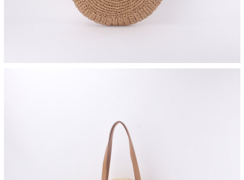 Fashion Beige Straw Round Shoulder Handbag,Handbags
