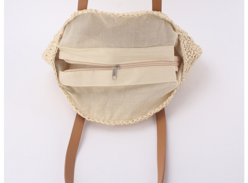 Fashion Beige Straw Round Shoulder Handbag,Handbags