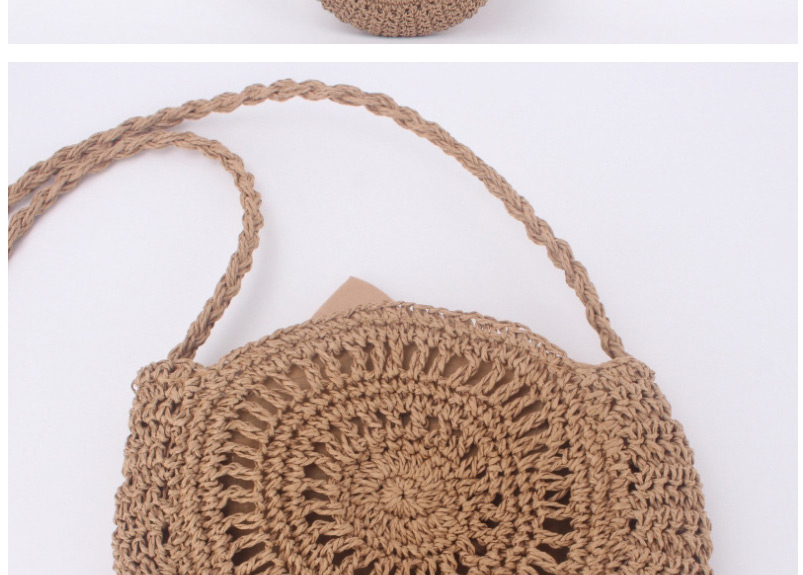 Fashion Beige Bow Knot Crossbody Crochet Flower Round Straw Bag,Backpack